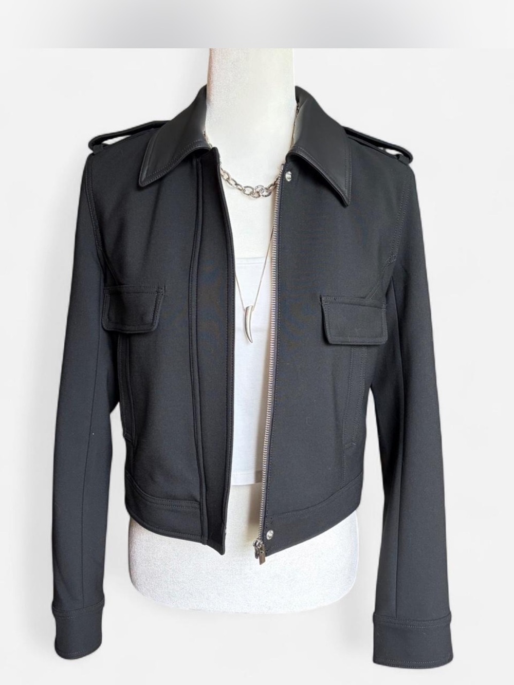 NWT Madewell Black Cropped Faux Leather Collar Jacket Size 2